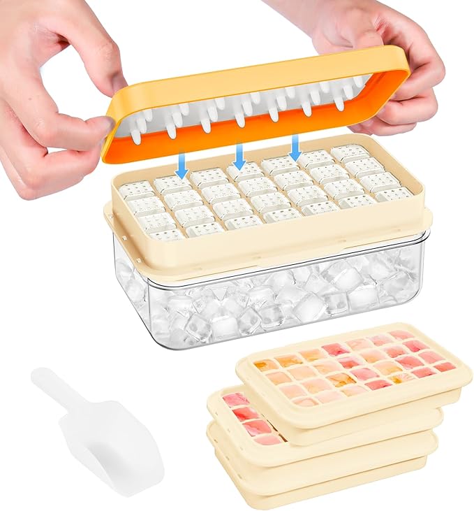 PHINOX Ice Cube Tray with Lid and Bin, 3 Pack Plastic Ice Cube Tray Molds, 84 pcs Ice Trays for freezer, Chilling Drinks, Whiskey & Cocktails, with Ice Container and Ice Scoop, BPA-Free by PHINOX