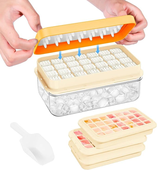 PHINOX Ice Cube Tray with Lid and Bin, 3 Pack Plastic Ice Cube Tray Molds, 84 pcs Ice Trays for freezer, Chilling Drinks, Whiskey & Cocktails, with Ice Container and Ice Scoop, BPA-Free by PHINOX