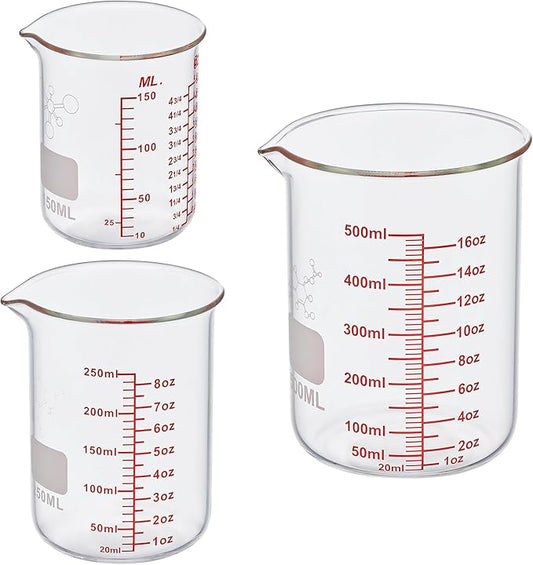 3 Piece High Borosilicate Glasss Liquid Measuring Cups, Includes 150ml(5OZ),250ml(8OZ),and 500ml(16OZ), Dishwasher, Freezer, Microwave, and Preheated Oven Safe, Essential Kitchen Tools by AckersBORO33