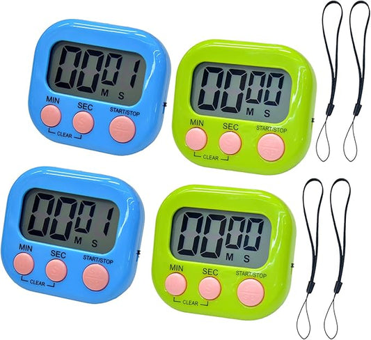 2 Pack Small Digital Kitchen Timer Magnetic Back and On/Off, Classroom Timers for Teachers Kids, Count Up Count Down Loud Alarm Stop Memory Function for Cooking Study Work Exercise (2, Blue+Green) by Soseelnee