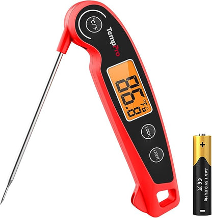 TempPro TP605 Instant Read Meat Thermometer for Cooking, Waterproof Digital Food Thermometer with Large Backlit LCD, Kitchen Thermometer for Grilling, Smoking & Candy Making (Previously ThermoPro) by TempPro