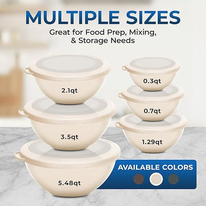 Bakken Master 12 Piece Plastic Nesting Bowls with Lids - Mixing Bowls Set includes 6 Prep Bowls and 6 Lids, BPA-Free, Reusable Meal Prep Containers, Microwave, Freezer & Dishwasher Safe, White Cream - Image 6