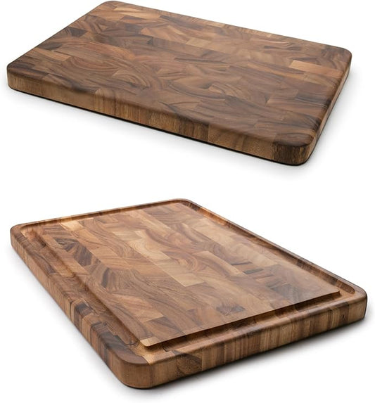 Ironwood Gourmet Large End Grain Prep Station and Large End Grain Prep Board With Juice Channel Set, Acacia Wood by Ironwood