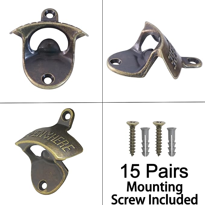 Rustic Wall Mount Bottle Opener, Vintage Brass Bulk Beer Opener Mountable - Post Mount Beer Bottle Opener Antique Bronze (Pack of 15) - Image 5