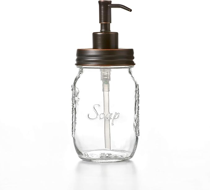 Mason Jar 12oz & 16oz Soap and/or Lotion Dispensers for Hand Sanitizer, Liquid Soap or Hand/Body Lotion (Oil Rubbed Bronze, 12oz & 16oz)