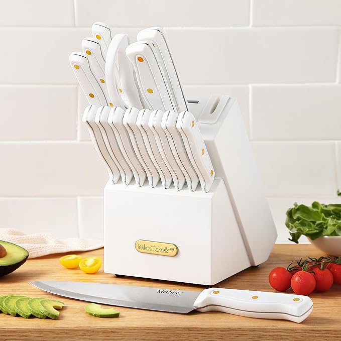 McCook® Knife Sets, White High Carbon Stainless Steel Kitchen Knife Sets with with Built-in Sharpener - Image 7