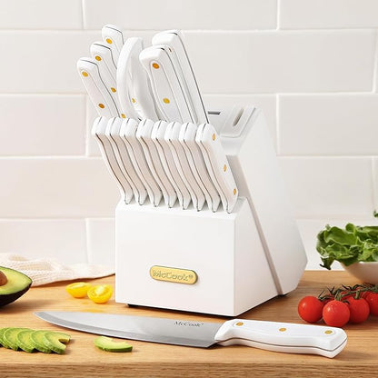 McCook® Knife Sets, White High Carbon Stainless Steel Kitchen Knife Sets with with Built-in Sharpener - Image 7
