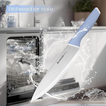 Astercook Kitchen Knife Set with Block and Sharpener 15 Piece German High Carbon Stainless Steel Knives Sharp Blade Dishwasher Safe Deba Knives with Ergonomic Handle, Delicate Blue - Image 9