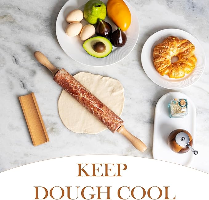 Koville Marble Rolling Pin, Non-Stick Polished Dough Roller, Pasta, Dumpling, Ravioli, Fondant,Pie Crust, Kitchen Baking Pastry Tools Red Marble - Image 5