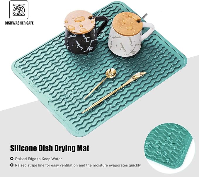 Silicone Dish Drying Mat for Multiple Usage, Easy clean, Eco-friendly, Heat-resistant Dish Drainer Mat for Kitchen Counter,Sink,Refrigerator or Drawer liner (18" x 16", Green) - Image 3