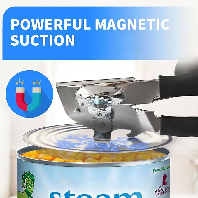 Heavy Duty Manual Can Opener with Magnet, Smooth Edge No Sharp Edges, Extra Long Easy-Grip Non-Slip Handle for Seniors Arthritis & Weak Hands, Food Grade Stainless Steel for Kitchen Camping RV