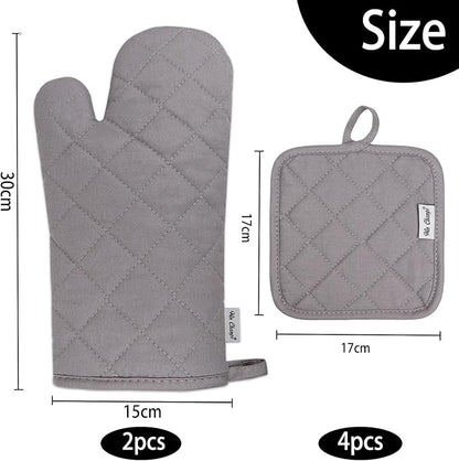 Oven Mitts and Pot Holders Sets,6 Pcs Oven Mitts and Potholders with Recycled Cotton High Heat Resistant Extra Thick Long Oven Mitts for Cooking(Gray) - Image 3