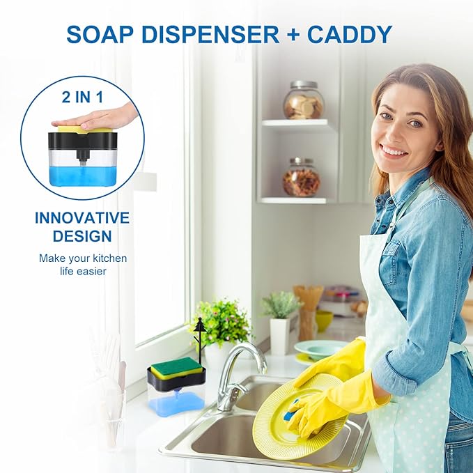 New 2026 Version Premium Quality Dish Soap Dispenser - Countertop Kitchen Soap Dispenser, Sink Dish Washing Soap Dispenser 13 Ounces (Sponge Included) - Image 4