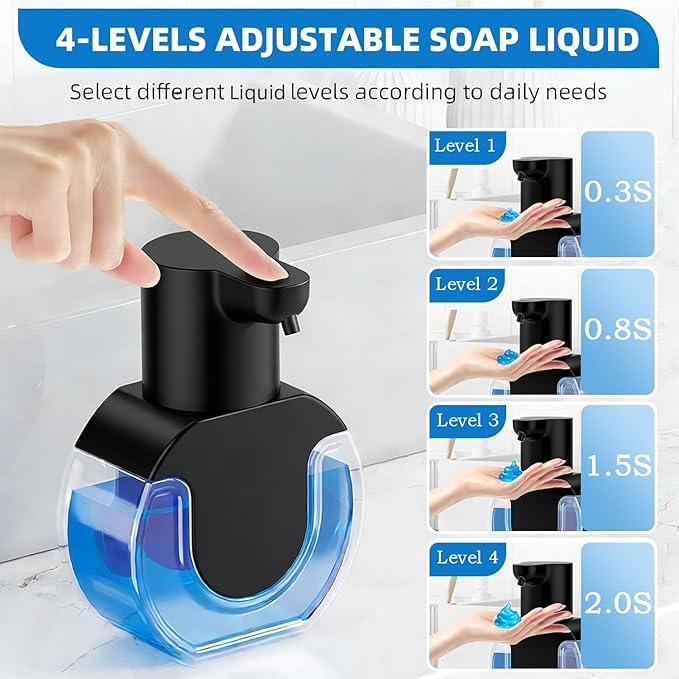 2Pack Automatic Soap Dispenser Touchless,Rechargeable Liquid Soap Dispenser,15oz/420ml Smart Hand Soap Dispensers,4-Level Adjustable, Wall Mount for Bathroom Kitchen Dish Soap,Hands-Free(Black) - Image 3