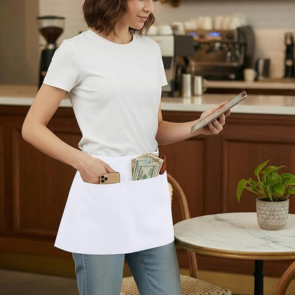 BOHARERS Waist Apron with 3 Pockets 12 Pack - White Waitress Server Short Apron - Image 3