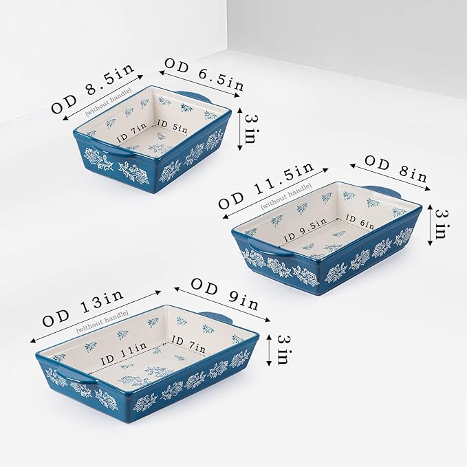 Wisenvoy Baking Dish Ceramic Lasagna Pan Casserole Dish 3-Piece Bakeware Sets Baking Dishes Baking Set Baking Dish Set - Image 2