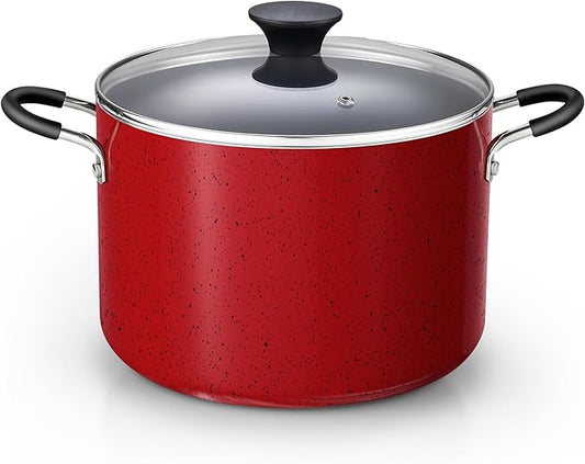 Cook N Home Nonstick Stockpot with Lid 8-Quarts, Professional Cooking Soup Pot, Canning Cookware, Marble Red by CookNHome