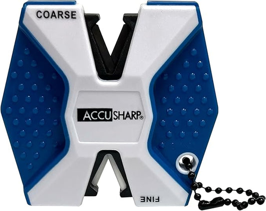 AccuSharp Pull Through Knife Sharpener Keychain, 2-Stage Sharpener for Straight or Serrated Kitchen Knives, Handheld Tool for Fishing & Hunting, White/Blue by AccuSharpKnifeSharpeners