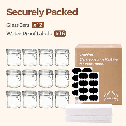 ComSaf 8oz Glass Jars with Airtight Lids (Value Pack of 12), Bulk Cylindrical Jelly Jars for Complete Pantry Organization, 240ml Small Canisters for Sourdough Discard, Spices, Crafts & More - Image 8