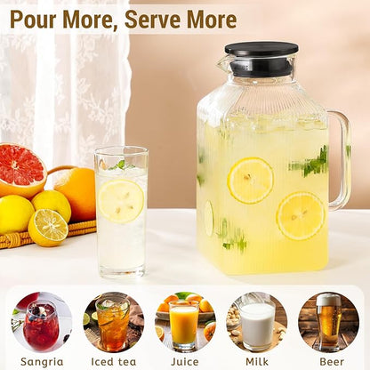 1 Gallon Square Glass Pitcher with Lid, Classic Stripes Water Pitchers for Fridge, Borosilicate Glass Carafe for Hot/Cold Brew Drink, Extra Large Jug with Handle for Iced Tea, Coffee, Juice, Black - Image 3