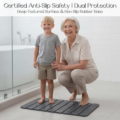 Diatomaceous Earth Stone Bath Mat Non-Slip, Foldable Stone Bath Mats for Bathroom Quick Dry, Super Absorbent Diatomaceous Earth Mats 24 x 16 Inch Quick Drying, Eco-Friendly Easy to Clean - Grey 1Pack