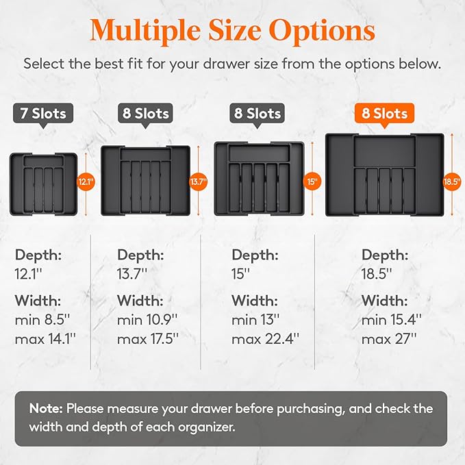 Lifewit Silverware Drawer Organizer, Expandable Utensil Tray for Kitchen, BPA Free Flatware and Cutlery Holder, Adjustable Plastic Storage for Spoons Forks Knives, 15- 27 x 18.5", Black - Image 2