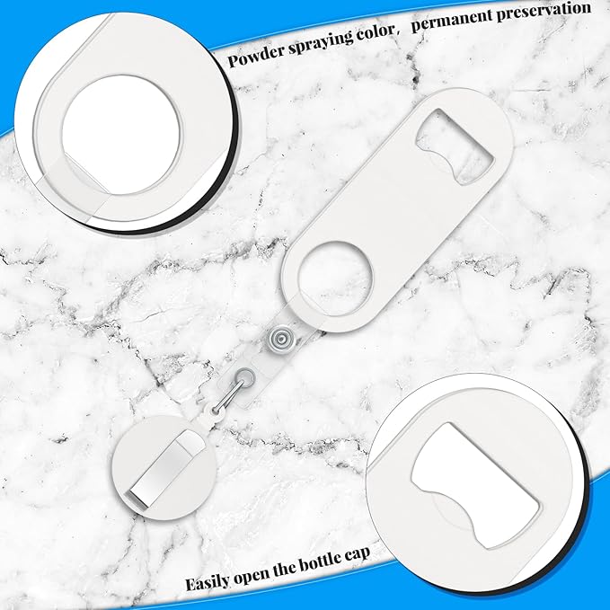Honoson 8 Pieces Retractable Bottle Opener Bartender Flat Beer Opener with Round Badge Reel Clips Holder for Kitchen Restaurant Home Supplies Party Gifts (Classic,Black and White) - Image 3