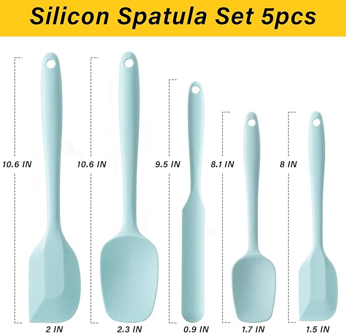 Silicone Spatula Set, 5 Piece Food Grade Rubber Spatulas for Baking, Cooking, and Mixing High Heat Resistant Non Stick Dishwasher Safe BPA-Free (Macaron blue) - Image 2