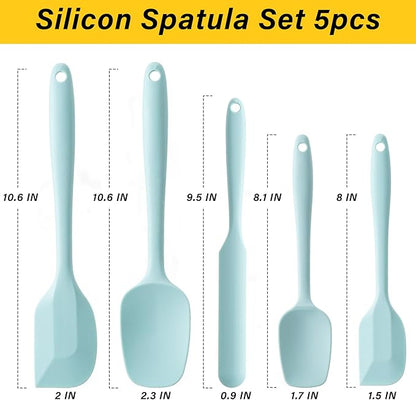 Silicone Spatula Set, 5 Piece Food Grade Rubber Spatulas for Baking, Cooking, and Mixing High Heat Resistant Non Stick Dishwasher Safe BPA-Free (Macaron blue) - Image 2