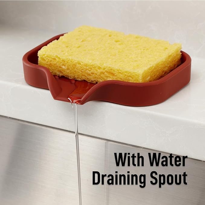 Zulay Kitchen Small Silicone Sponge Holder (4.9x3.3”) – Space-Saving Sink Organizer Tray for Sponge, Soap, Brush & More – Compact Non-Slip Dish for Kitchen & Bathroom (Canyon Rose) - Image 8