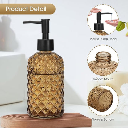 Topsky Gem Glass Soap Dispenser with Black Plastic Pump, 13oz Liquid Hand Soap Dispenser, Rustproof Pump for Kitchen & Bathroom, Great for Lotions, Essential Oil, Liquid Soaps-Amber - Image 3