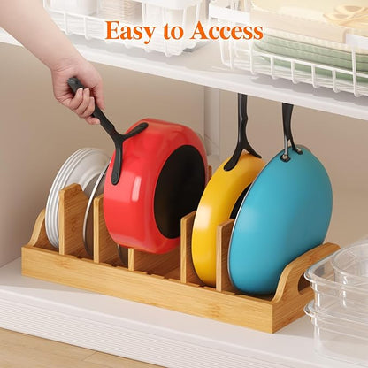 Lifewit Bamboo Pot Lid Organizers for Inside Cabinet, Pan Lid Holder with 6 adjustable Inserts & 7 Sections, Kitchen Pantry organizer and storage, Extra Large, 15.6" X 8.1"/40 x 21cm - Image 6