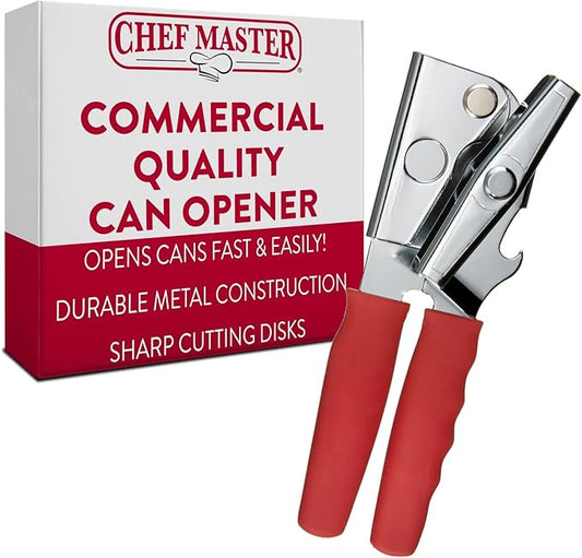 Chef-Master Commercial Can Opener, Multi-Purpose Can-Opener Manual, Easy Turn Anti-slip Grip Knobs, Sharp Cutting Discs, Manual Handheld With Soft Handle for Large Cans & Kitchen Use -90226 by ChefMasterProfessional