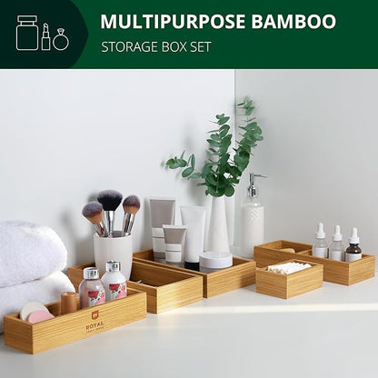 ROYAL CRAFT WOOD Premium Carbonized Bamboo Decorative Boxes - Drawer Organizer Set (5-Piece) – Wood Storage Boxes for Kitchen, Bathroom, Office & Makeup - Image 7