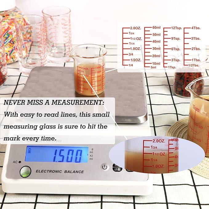 High Borosilicate Glass Measuring Cup-V-Shaped Spout，Glass Measuring Beaker for Kitchen or Restaurant, Easy to Read, 60 ML (2 Oz)-Pack of 2 - Image 4