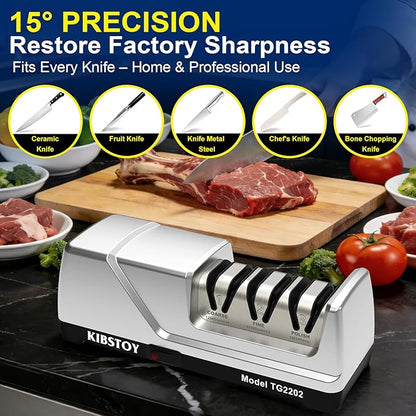 Knife Sharpener Electric, 3-Stage Professional Kitchen Sharpener with 100% Diamond Abrasive, 15° Precision Angle, Magnetic Dust Box, Fast Sharpening & Repair for Chef Knife, Paring Knife - Image 7