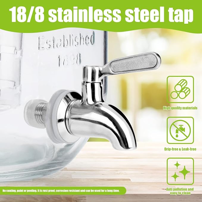 1 Gallon Glass Drink Dispensers For Parties 2PACK.Beverage Dispenser,Glass Drink Dispenser With Stand And Stainless Steel Spigot 100% Leakproof.Lemonade Dispenser With Ice Cylinder.Laundry Detergent - Image 7