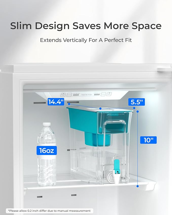 Waterdrop Slim Water Filter Dispenser, Large Capacity, 35-Cup Water Filter Pitcher, 200-Gallon Long-Life, 5X Lifetime, Reduces Chlorine, PFOA/PFOS and More, BPA Free, Turquoise (with 1 Filter) - Image 3