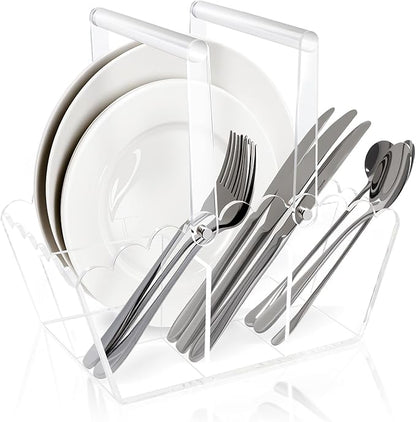 Scalloped Silverware Organizer. Acrylic Utensil Caddy.Heavy-Duty Countertop Cutlery Holder for Spoons,Forks,Knives, Napkins,Plates Space-Saving Countertop Cutlery Caddy - Picnic Party Essential - Image 8