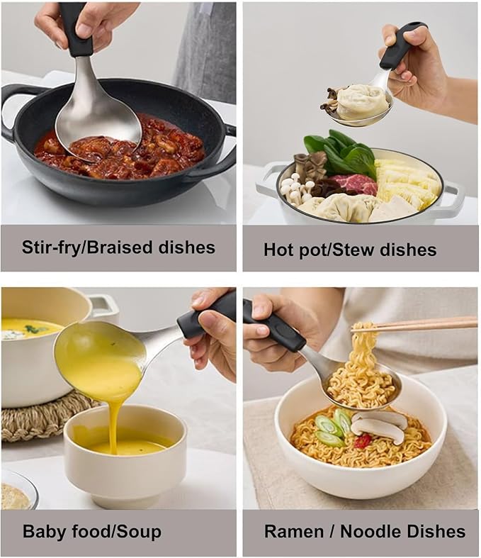 Korean Mukbang Spoon, Serving Spoon, Multipurpose Stainless Steel Ladle Silicone handle Serving Cooking Ladle 먹방 스푼,미니 국자, 서빙스푼 전현무 국자 (Yellow)