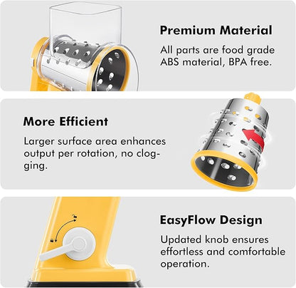 Geedel Rotary Cheese Grater - Upgraded Vegetable Shredder with 4 Interchangeable Blades, Easy to Clean Cheese Shredder with Handle, Kitchen Grater Nuts Grinder for Cutting Cheese, Vegetable, Nuts - Image 6
