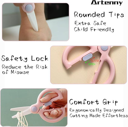 Ceramic Baby Food Scissors Kids with Travel Case, Toddler Scissors with Safety Lock, Ideal for Pizza, Meats, Noodles, Vegetables, and Fruits (C/D)