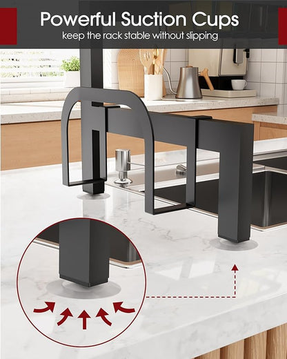 Sakugi Over The Sink Dish Drying Rack, Expandable 2-Tier Stainless Steel Kitchen Storage Organization Accessories for Countertop, Rustproof & Space-Saving, 30"–34.5" L x 12" W x 25" H, Black - Image 4