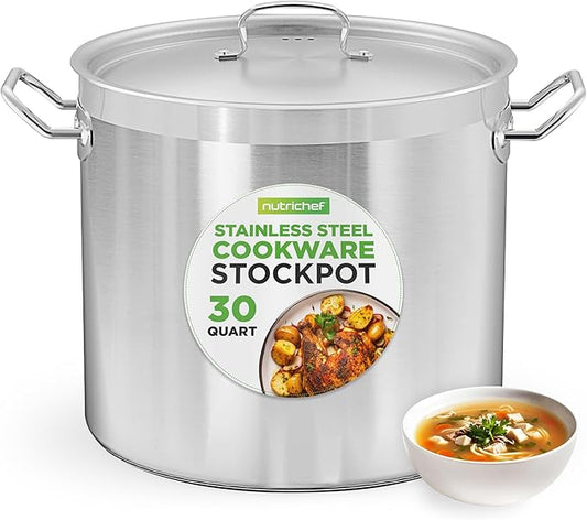Nutrichef Stainless Steel Cookware Stockpot, 30 Quart Heavy Duty Induction Soup Pot With Stainless Steel Lid And Strong Riveted Handles, Even Heat Distribution, Compatible With Most Cooktops by NutriChef%E2%84%A2Kitchen