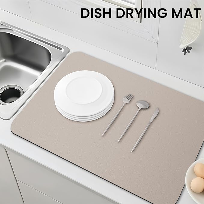 WISELIFE Dish Drying Mat Super Absorbent Drying Mat Large Dish Drying Mats for Kitchen Counter Easy Clean Dish Mat Kitchen Drying Mat18"x 28" Classic Khaki - Image 7