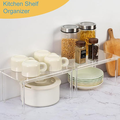 HENABLE 1 Pack Acrylic Cabinet Organizer, Kitchen Countertop Counter Organizer, Clear Spice Rack, Shelf Risers Cabinets for Bathroom, Desk, Dresser Cupboard Organizers and Storage - Image 2