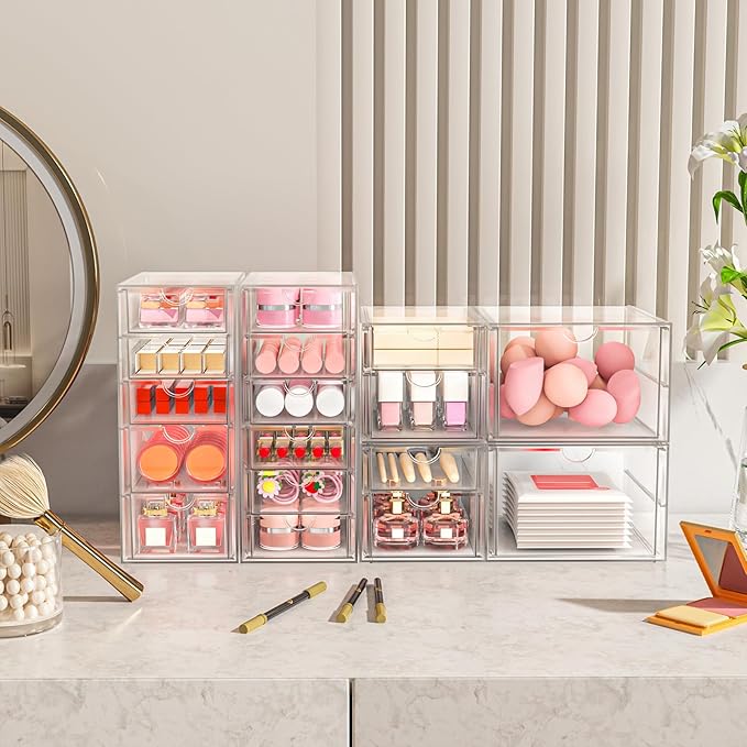 ARSTPEOE Makeup Acrylic Organizer with 17 Drawers(4 Sets), Desk Organizers and Accessories, Clear Makeup Organizer, Dustproof Storage Drawers for Office Art Craft Supplies - Image 2
