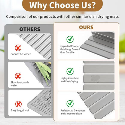 Stone Dish Drying Mats for Kitchen Counter-23.6''x15.3'' Foldable Quick Dry Stone Mat Kitchen,Eco-Friendly,Absorbent Diatomaceous Earth Mats for Dishes Bottles Cups Bathroom Any Countertop-Light Gray - Image 4