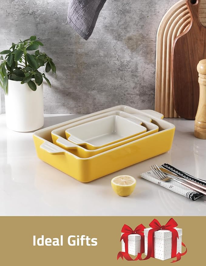 Sweejar Ceramic Bakeware Set, Rectangular Baking Dish for Oven Lasagna Pans for Cooking, Kitchen, Cake Dinner, Banquet and Daily Use, 11.8 x 7.8 x 2.76 Inches of Casserole Dishes (Yellow) - Image 6