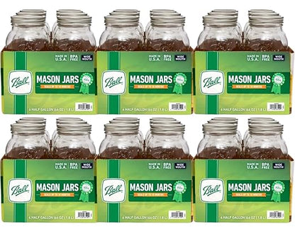 Ball Wide Mouth Glass Mason Jars with Lids and Bands, Used for Canning, Pickling, Juice, Jam, Jelly, Half Gallon Size 64 Ounce (Pack of 36) by BallJar